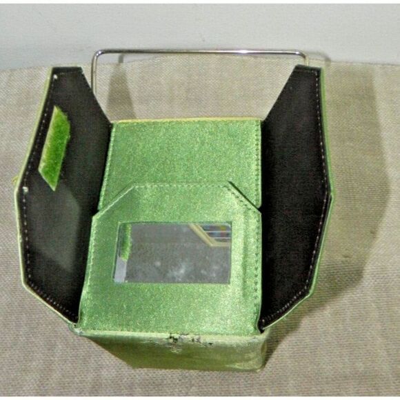 Chinese Take Out Food Box Purse Green Floral Brocade Satin Japanese Bag - Picture 2 of 6